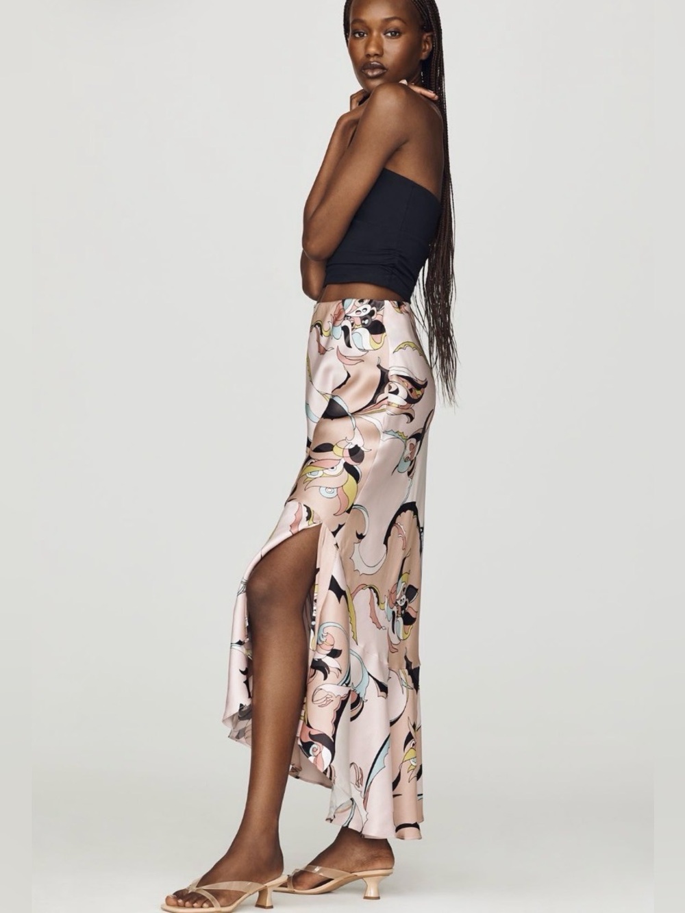 NWT Maeve Bias Cut Satin  Midi Skirt